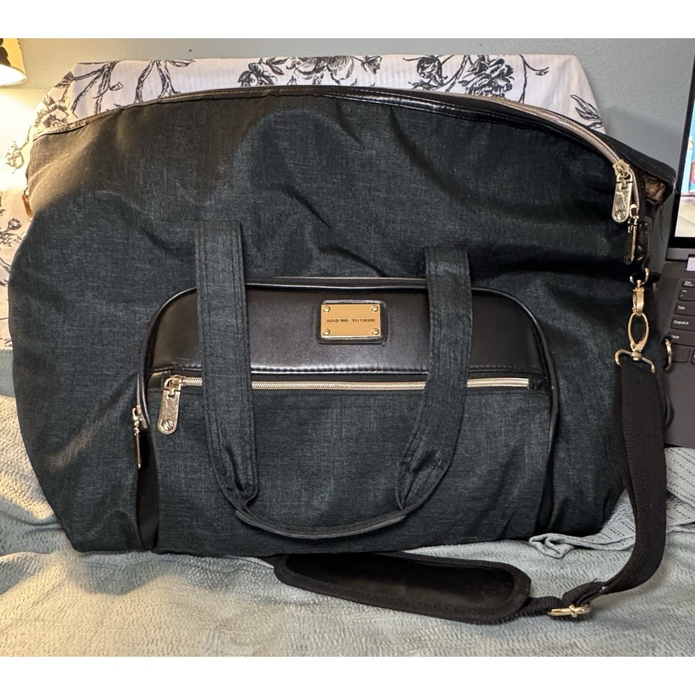 Adrienne Vittadini Weekender Blue Black Travel Bag Large Capacity Handles Strap